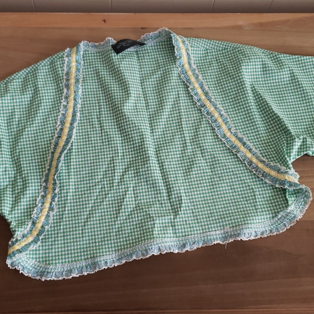 NWOTs Mode Merr Green and White Plaid Bolero with Trim Spring Plus Size …